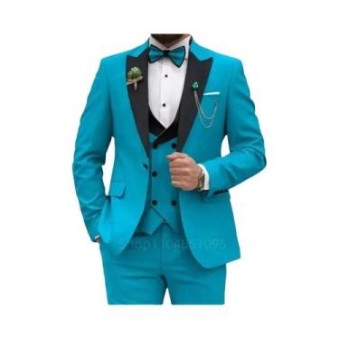 Imagem de Terno Slim Fit Rosa Vermelho 3 Peças Masculino: Blazer Transpassado, C