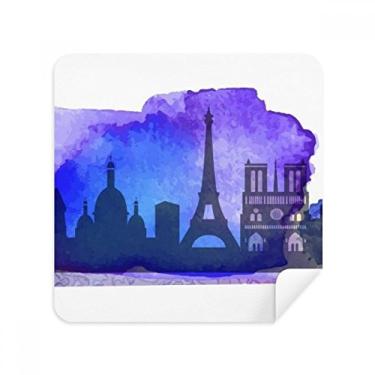 Imagem de França Paris Torre Eiffel Azul Aquarela Óculos Pano Limpador de Tela Tecido Camurça Pacote com 2