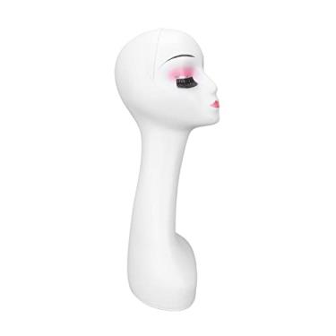 Imagem de Cabeça de manequim feminina, 50 cm de pescoço longo elegante e charmosa exibição fácil de usar cabeça de manequim tem base estável para exibição de peruca para exibição de loja de salão