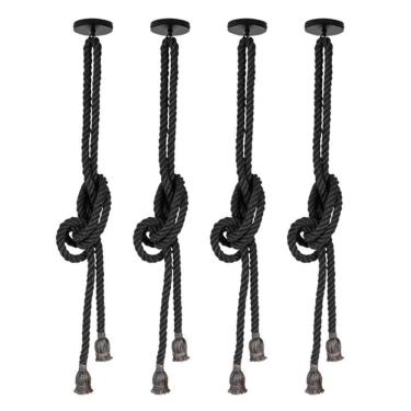 Imagem de Kit com 4 Lustres Pendentes Corda para 2 Lâmpadas E27 Chumbo Bivolt