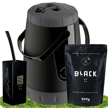 Imagem de Kit Tereré Black Erva Garrafa Lisa Cuia E Erva Hortelã Ice