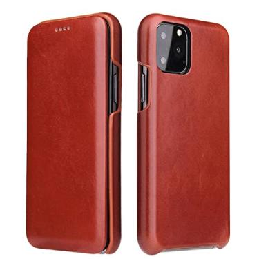 Imagem de GSYH Capa para iPhone 13/13 Pro/13 Pro Max, capa flip de couro genuíno com compartimentos para cartão suporte à prova de choque TPU capa protetora sem fio suporte de carregamento sem fio, marrom, 13pro 15,1 cm