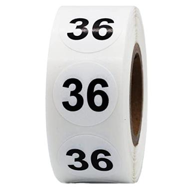 Imagem de Adesivos brancos com números pretos 36, redondos de 9,5 cm, 500 etiquetas em rolo para organização e inventário - Acabamento semibrilhante - Feito nos EUA