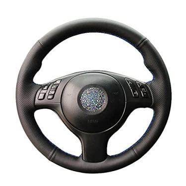 Imagem de DYBANP Capa de volante, para 540i 525i 530i 330i 330Ci E46 M3 E39 2001-2014, capa de volante para carro de couro preto costurada à mão DIY