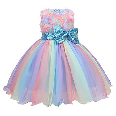 Imagem de Vestido de festa infantil princesa vestido de aniversário concurso de casamento para meninas vestido de festa de tule para chá (azul, 8 a 9 anos)