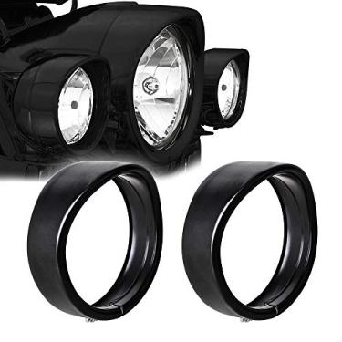 Imagem de NTHREEAUTO 11,43 cm Anel de acabamento de luz de neblina 4 1/2" Luzes de LED de passagem Anéis de decoração preto lâmpada auxiliar de motocicleta visor compatível com Harley 1962 posterior (preto)