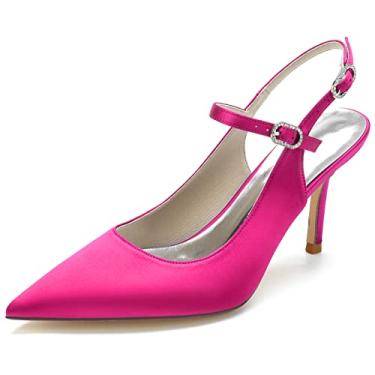 Imagem de Bombas Slingback femininas 8,5 cm salto alto de casamento bico fino sapatos de quadra festa trabalho vestido de formatura, rosa, 8.5