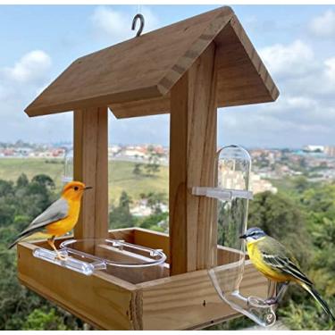 Imagem de Tratador Casa Comedouro Com Bebedouros De Vidro e Banheira Para Pássaros Ar livre