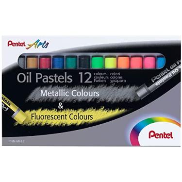 Imagem de Giz Pastel Oleoso, 12 Cores Fluorescentes e Metalizadas, Pentel