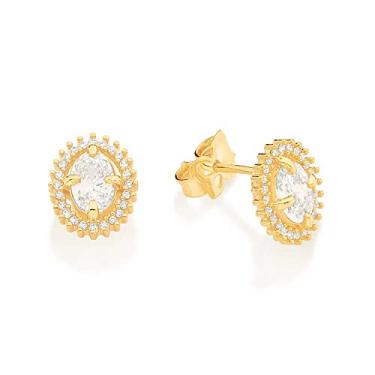 Imagem de Brinco Rommanel Banhado Ouro Pequeno Oval Zircônias Brancas 526766