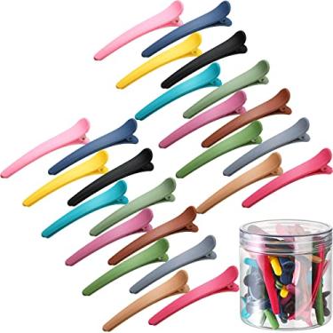 Imagem de 24 peças clipes de cabelo grampos de cabelo para pentear jacaré grampos de cabelo de jacaré grampos de cabelo de plástico pato faturado jacaré grampos de cabelo acessório de cabelo para mulheres com recipiente, 7 cm
