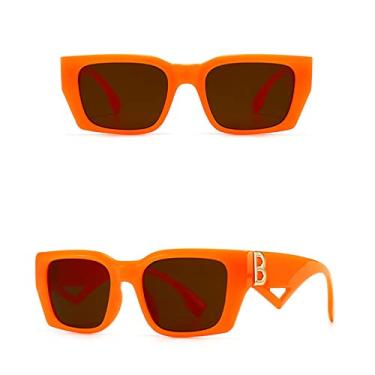 Imagem de Óculos de sol retangulares brancos de luxo feminino armação grande de metal lado b óculos femininos de viagem de condução óculos de sol quadrados, chá laranja, tamanho único