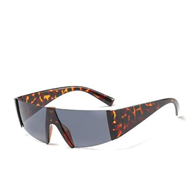 Imagem de Óculos de sol vintage clássico de meia armação de luxo estilo futurista tons de designer UV400 Punk óculos de sol masculinos, C5 leopardo preto, tamanho único