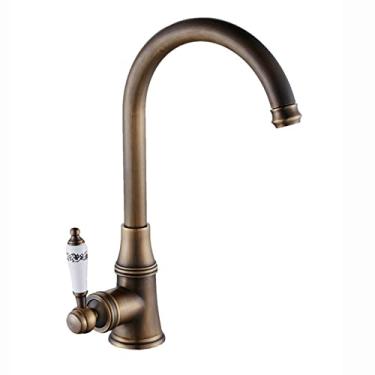 Imagem de LIDON Torneira de pia torneira de cozinha antiga torneira de pia de cozinha banheiro 1 furo latão torneira de cozinha vintage torneira de água quente e fria 360° giratório pia de cozinha preta, antigo (cor: antigo)
