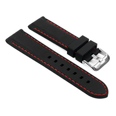Imagem de Pulseira de rel gio esportiva de libera o r pida para mergulhadores de borracha de silicone StrapsCo - Escolha sua cor - 18 mm, 20 mm, 22 mm, 24 mm, Black & Red (Silver Buckle), 24mm