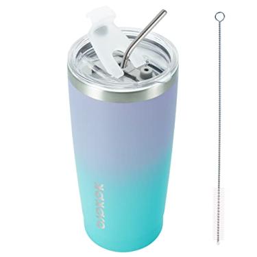 Imagem de BJPKPK Copo térmico de aço inoxidável, copo de café com tampa e canudo, caneca de viagem a vácuo de parede dupla, copo à prova de vazamento revestido em pó, Oasis