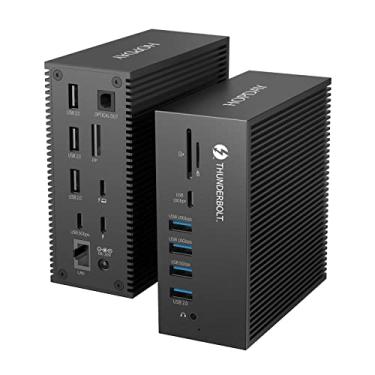Imagem de HOPDAY Estação de ancoragem Thunderbolt 3, estação de ancoragem Thunderbolt 18 em 1, monitor duplo com tela dupla de 4K a 60Hz, DisplayPort 8K, 2 USB C, 7 USB A, Gigabit LAN, SD e TF, alimentação CC