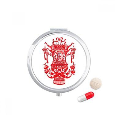 Imagem de Lanterna chinesa vermelha com padrão de lótus caixa de armazenamento de remédios dispensador
