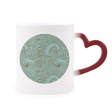 Imagem de Caneca de grés com desenho de linha abstrata azul com plantas sensíveis ao calor que muda de cor vermelha