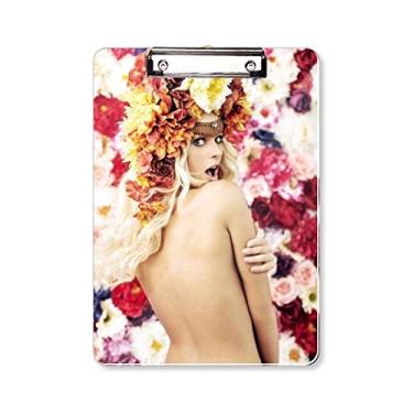 Imagem de Naked Flowers Decorted Enthusiastic Lady Prancheta Pasta Bloco de Escrita Placa de Apoio A4