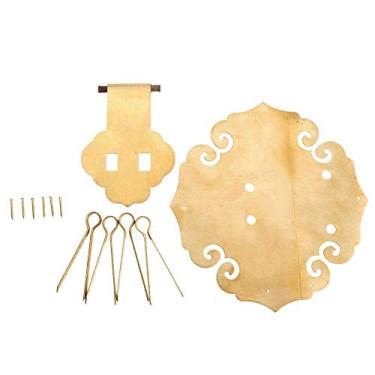 Imagem de Baixa antiga mobília de cobre bloqueio hasp jóias caixa de madeira bloquear fivela hasp bloqueio trava de hardware de móveis chineses YYDFPIIA (Color : Brass)