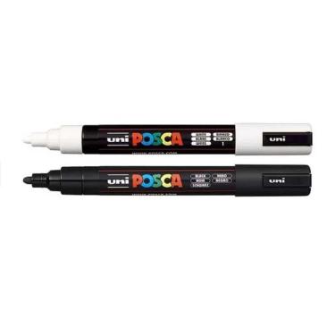 Imagem de Kit 2 Caneta Posca Marcador Pc-5M Preto E Branco Uni Ball