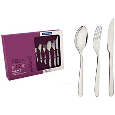 Imagem de Faqueiro Tramontina Havaí em Aço Inox com Facas para Churrasco Acabamento em Brilho 72 Peças