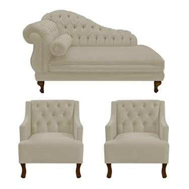 Imagem de Divã Larissa 185 cm Direito de quem senta e 2 Poltronas Genesis Suede Bege - DL Decor