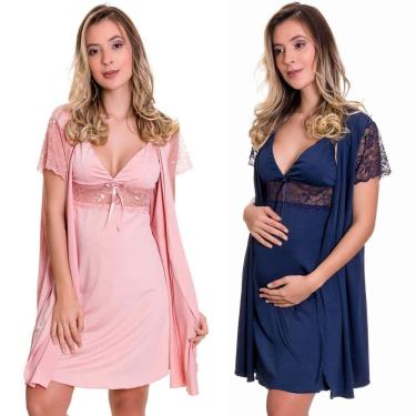 Imagem de KIT 2 Camisolas Amamentação Maternidade com Robe Estilo Sedutor - AG-ES206-207-KIT2