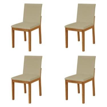 Imagem de Kit 4 Cadeiras De Jantar Luxo Pérola Estofadas Em Veludo Bege Base Mad