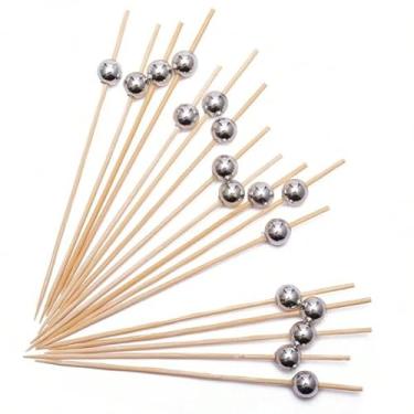 Imagem de 100 Palitos De Bambu Descartáveis Para Petiscos - Pérola Prata