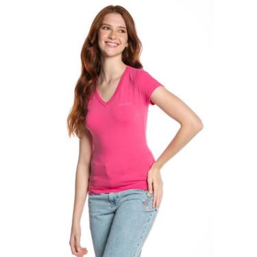 Imagem de Camiseta Feminina Malha Collection Baby Look Lisa Polo Wear Rosa Escur