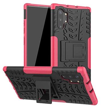 Imagem de Pacotes de capa protetora compatíveis com Samsung Galaxy Note 10 Plus, TPU + PC bumper híbrido de grau militar, capa de telefone à prova de choque com capa de telefone com suporte (cor: rosa vermelha)