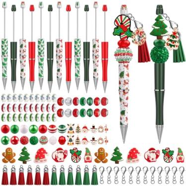 Imagem de Kalolary 12 peças de canetas esferográficas de acrílico de Natal, canetas de contas de Natal com contas de silicone multicoloridas, canetas esferográficas de contas de gengibre, conjunto de canetas esferográficas de Natal DIY para estudantes, escritório, material escolar