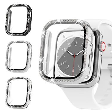 Imagem de Pacote com 3 Rc-Z para Apple Watch séries 9 8 7 45 mm capa protetora de tela brilhante, capa protetora de diamante para mulheres, película de vidro rígido para Apple Watch iPhone Watch 45 mm