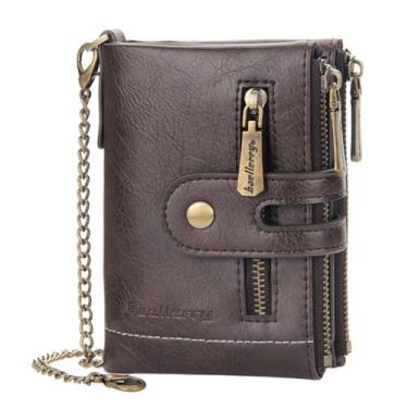Imagem de TOKSHOP Carteira Antifurto de Couro Legítimo Masculina Feminina com Corrente para Moedas Cédulas Documentos Carteira de Bolso (Marrom Escuro)