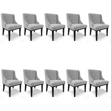 Imagem de Kit 10 Cadeiras Estofadas Para Sala De Jantar Base Fixa De Madeira Preto Lia Suede Cinza - Ibiza