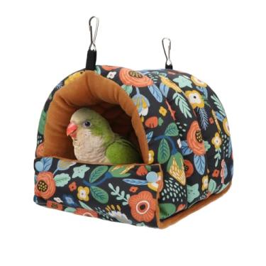 Imagem de Wontee Casa de ninho de pássaros inverno quente cabana aconchegante cama de pássaro rede suspensa para papagaios periquitos caique senegal calopsitas conures (médio, preto)