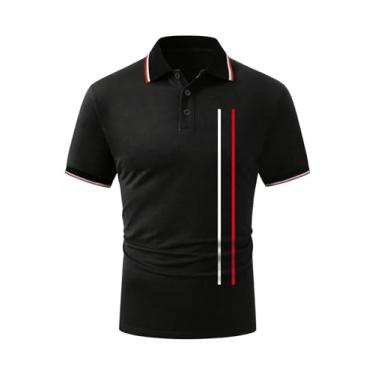 Imagem de OYOANGLE Camisetas de golfe masculinas camisetas de tênis gola manga curta estampada camiseta atlética, Preto, vermelho, M