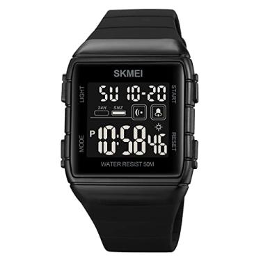 Imagem de FANMIS Relógio digital masculino militar multifuncional 50 m resistente à água, eletrônico, 7 cores, retroiluminação LED, preto, relógio esportivo, Z Preto, Digital