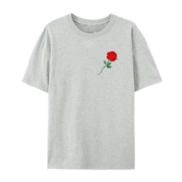 Imagem de Camiseta feminina e masculina, estampa rosa para esposa, camiseta de amor para amigos, Cinza claro, P