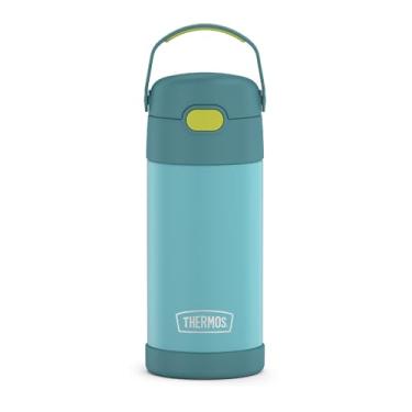 Imagem de THERMOS FUNTAINER Garrafa de água com canudo - 340 g - Garrafa de água infantil isolada a vácuo de aço inoxidável com tampa, azul/verde