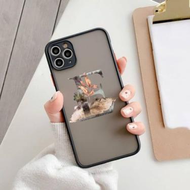 Imagem de Capa de telefone com letra inicial para iPhone 11 13 12 14 15 Pro Max 7 8 Plus SE2 XR XS Retro Flower Gold AB 26 letras Capa à prova de choque, E, para iphone13 pro max