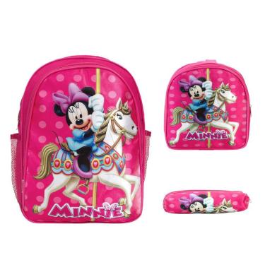 Imagem de Kit Mochila Infantil Menina Minnie Costas Lancheira Rosa