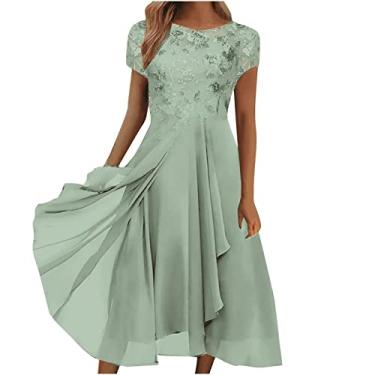 Imagem de Lainuyoah Vestidos assimétricos femininos 2024 decote em V renda chiffon patchwork vestidos elegantes para festa de casamento vestidos rodados, D - verde, 3G