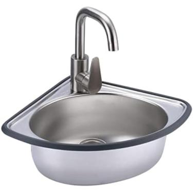 Imagem de Unidade de pia de cozinha pequena com escorredor de pia de canto de aço inoxidável com acabamento fosco montado na parede, espesso e refinado durável para bar doméstico, trailer, trailer, ca