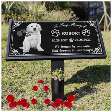 Imagem de myDili Lápides de cães, lápides de animais de estimação personalizadas, pedra memorial de granito preto, marcadores de lápide personalizados, gatos, presentes de lápide de cachorro (lápide de cachorro