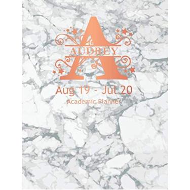 Imagem de Audrey Academic Planner: Planejador diário personalizado, 19 de agosto a 20 de julho. Monograma Letra A com mármore branco e cinza e capa de ouro rosa. 21,5 x 28 cm Dia por página para estudantes,