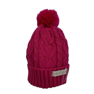 Imagem de Gorro de Tricô Para Meninas Com Pompom Rosa Forte