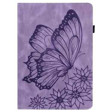 Imagem de Capa de couro PU Flip Wallet Capa protetora Borboleta em relevo Capa protetora Slot para cartão Capa para tablet PC adequada compatível com Samsung Galaxy Tab A9 8 polegadas modelo 2023 (SM-X115)(Purp
